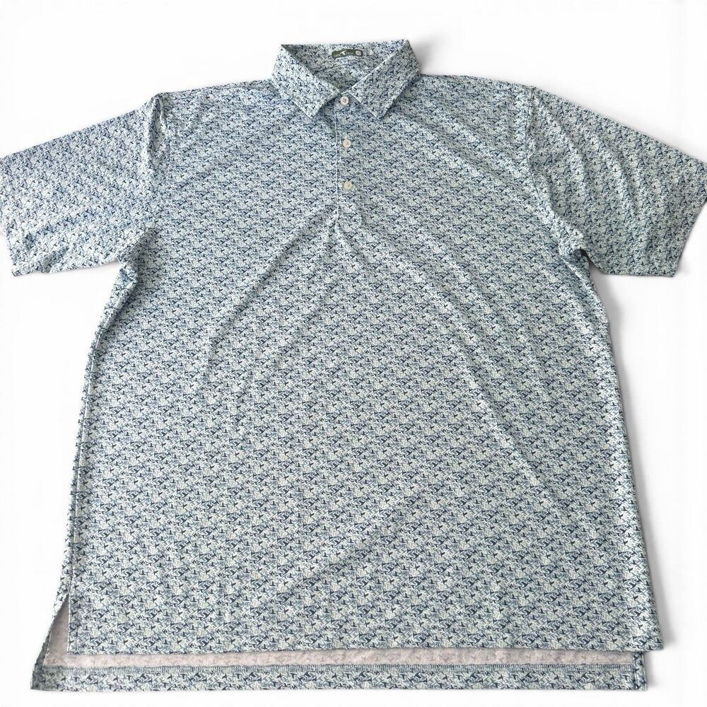 GenTeal Golf Polo Shirt Men XL Blue Bird Print Performance Stretch Activewear